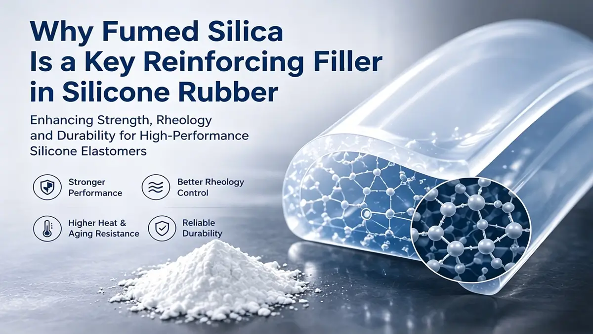 Fumed silica reinforcing silicone rubber showing nano particle network structure in industrial silicone elastomer