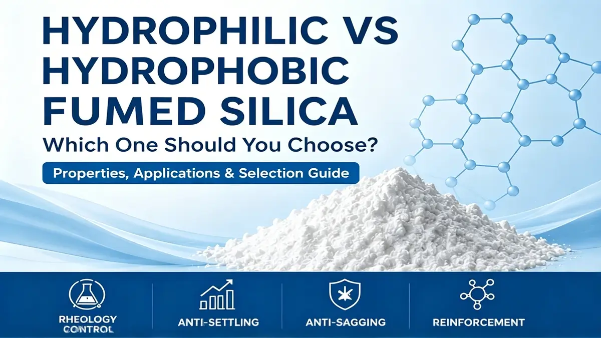 Hydrophilic vs Hydrophobic Fumed Silica comparison guide showing properties, applications, and selection overview for industrial formulations