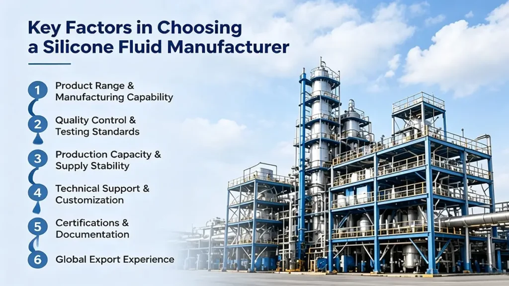 Silicone fluid manufacturing process with quality control testing, production inspection, and consistent product performance