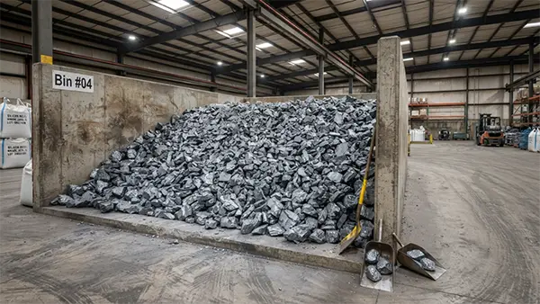 Silicon metal chunks in warehous